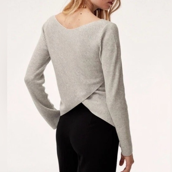 Aritzia Babaton Ribbed Wrap-Back Sweater – Minimalist Neutral Knit - Picture 1 of 5